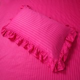 包邮 全棉纯棉纯色贡缎花边枕套一对缎条单人枕头套不含芯 玫红