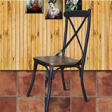 美式复古铁艺餐椅餐厅饭店仿古实木椅子餐饮咖啡厅奶茶店背叉椅子