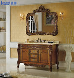 蓝惠美式1.3米实木浴室柜仿古雕花卫浴柜组合大理石橡木洗脸手柜