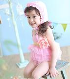 韩国新款女童宝宝泳衣公主蕾丝连体游泳衣女孩儿童比基尼温泉泳衣