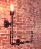 loft美式乡村工业风复古工业水管壁灯爱迪生灯LED壁灯铁艺置物架