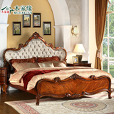 木家缘卧室家具 美式乡村床 欧式布艺床婚床 实木雕刻双人床1.8米