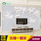 中式素色无缝墙布壁画 电视背景墙壁纸 客厅沙发卧室玉兰花卉墙纸