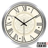 韩式田园挂钟卧室静音钟表客厅现代简约时钟创意石英钟圆形墙壁钟