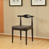 新款实木牛头椅餐桌椅组合胡桃木咖啡黑色真皮印花布椅子餐椅C-15