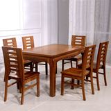 特价榆木餐桌全实木餐桌椅组合长方形饭桌一桌四、六椅小户型餐桌