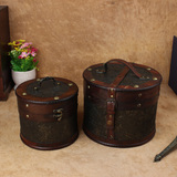 复古怀旧圆形茶饼盒木盒 茶叶罐收纳盒皮桶 中式礼品定做包装盒