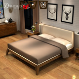 全实木床 现代北欧1.5/1.8米双人床 水曲柳皮床卧室家具 真皮软床