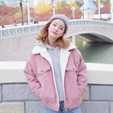 韩国冬装新款韩版学生羊羔毛灯芯绒外套女学院原宿短款bf风棉衣