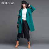 bello sz2015冬装新款高端复古气质翻领大衣宽松毛呢外套女中长款