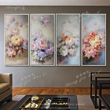 纯手绘抽象牡丹油画欧式现代简约玄关过道客厅装饰画花开富贵竖版