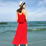 马尔代夫夏雪纺宽松纯色吊带裙波西米亚长裙海边度假沙滩裙连衣裙