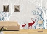 大型壁画 3D电视背景墙壁纸客厅沙发无纺布墙画 抽象树林麋鹿壁纸
