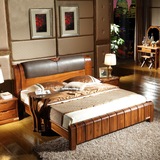 定做双人实木大床2*2.2米现代中式头层牛皮真皮软靠床1.8米加大床