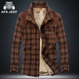 AFS Jeep秋冬男士长袖格子衬衫加绒加厚吉普大号衬衣宽松大码男装