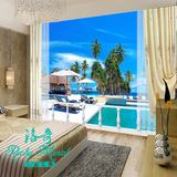 地中海马尔代夫海边风景客厅沙发壁纸卧室简约背景墙纸3d立体壁画