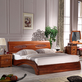 微家 简约金丝檀木床 现代中式实木床1.8米双人床 气压高箱床婚床