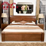 黄金胡桃木全实木床1.8米非洲核桃木双人床气压高箱婚床卧室家具