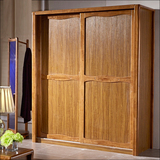 中式趟门平移门卧室衣柜简约现代实木质成人大衣柜推拉门柜子衣橱
