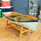 地中海风格白色做旧装饰船型茶几 咖啡桌带双桨 创意茶几飘窗现货