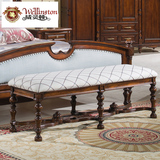 威灵顿美式实木布艺床尾凳换鞋凳卧室欧式床榻新古典长条凳F602-2