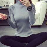 半高领毛衣女2016新款秋冬韩版针织衫中长款修身长袖蕾丝打底衫