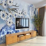 3d立体大型壁画中式梅花墙纸客厅卧室沙发电视背景墙壁纸青花瓷