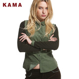 KAMA卡玛 冬装新款美式休闲修身长袖百搭个性女士衬衫7414864