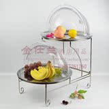 欧式时尚点心架两层不锈钢水果盘带盖面包蛋糕点心自助餐展示罩
