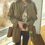 军绿色学生风衣女2015春秋新款韩版修身女士中长款大码薄工装外套