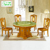 大理石餐桌 实木橡木圆桌带转盘一桌六椅餐桌椅组合餐台饭桌1.3米