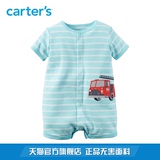 Carter's1件式蓝色短袖连体衣哈衣爬服全棉消防车婴儿童装118G276