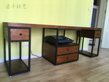 家用实木双人电脑桌带书架放主机箱台式抽屉大书桌简约现代工作台