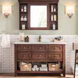美式乡村浴室柜落地卫浴洁具橡木组合复古脸盆镜柜实木做旧洗手台
