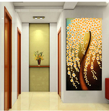 玄关走廊竖版现代大型无框画装饰画中式单幅风水画客厅墙画发财树