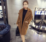 小颖家 2015秋装新款韩版中长款加厚外套羊羔毛 双排扣口袋大衣女