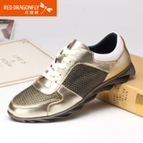 红蜻蜓男鞋正品2016夏季新款金色银色网面男士运动休闲皮鞋单鞋
