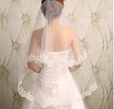 韩式新款花边长新娘结婚头纱婚纱头纱亮片蕾丝白色礼服配饰批发