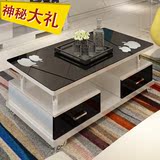 hot 秋燕 烤漆钢化玻璃创意茶几黑白色 现代简约地毯茶几电视柜小