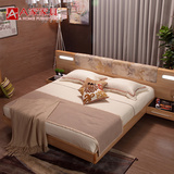 A家家具 现代简约实木床1.8米双人床橡树布艺自带储物抽屉成人床