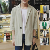 学生青年纯色韩版风衣 薄款男士外套中长款 短袖夏季男装韩版大衣