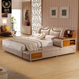 铂凡 现代简约真皮床.8米榻榻米床双人床小户型1.5米软包床卧室床