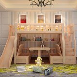 实木子母床多功能箱体儿童高低床双层梯柜床上下铺带书桌抽屉滑梯