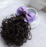 儿童假发 优质缎带紫色蝴蝶结假发发夹 女童马尾卷发