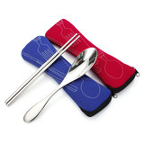 不锈钢便携式餐具筷子勺子两件套装 午餐叉创意旅行餐具帆布袋子
