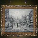 家居装饰画客厅有框欧式餐厅挂画手绘黑白巴黎街景风景油画/39371
