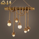 美式乡村复古多头麻绳竹子咖啡厅田园餐厅农庄饭店个性创意吊灯具