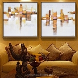 热销精选现代客厅沙发背景墙装饰画抽象图案纯手绘油画双联方形