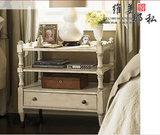 美式乡村白色简约实木床头柜 复古多层风化白橡木床头柜实木边几