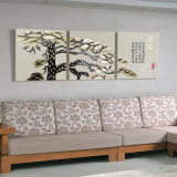 沙发背景墙画装饰画客厅现代简约新中式挂画立体浮雕三联画迎客松